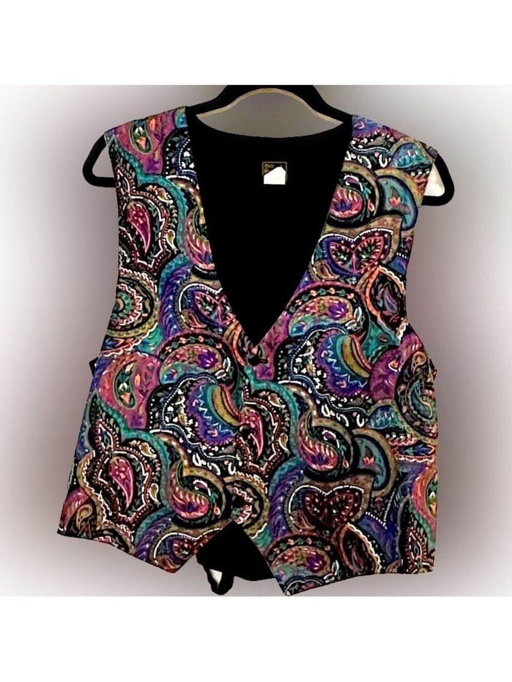 Vintage - Well Bred Boxer Boho Vest. Purple, black, green paisley print Medium